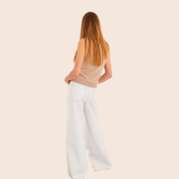 🆕 BA&amp;SH Soul Lady Wide Leg High Waist Cotton Ecru Jeans Sz M &amp; L