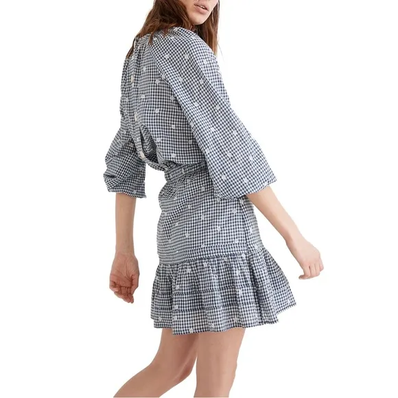 | madewell • gingham embroidered tiered pull-on mini skirt • xlarge |