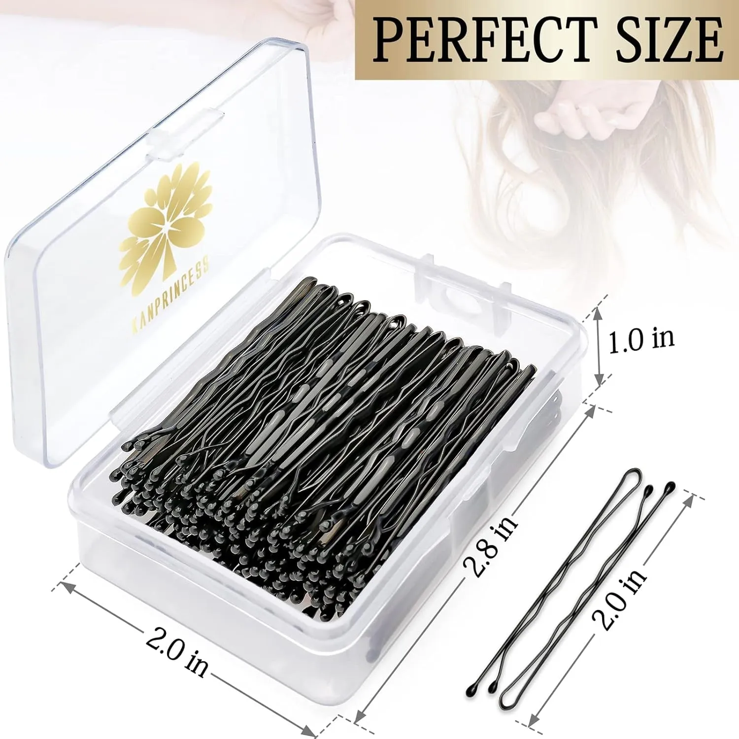 100PCS 2Inches Hair Pins Kit Secure Hold Bobby Pins Clips for Women Girls and Hairdressing Salon with Clear Storage Box(Black)