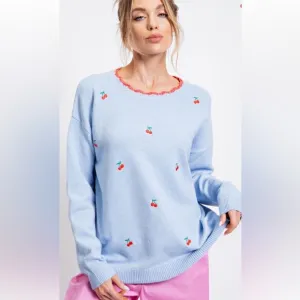 124 1 LEFT ❤️CHERRY EMBROIDERED SWEATER