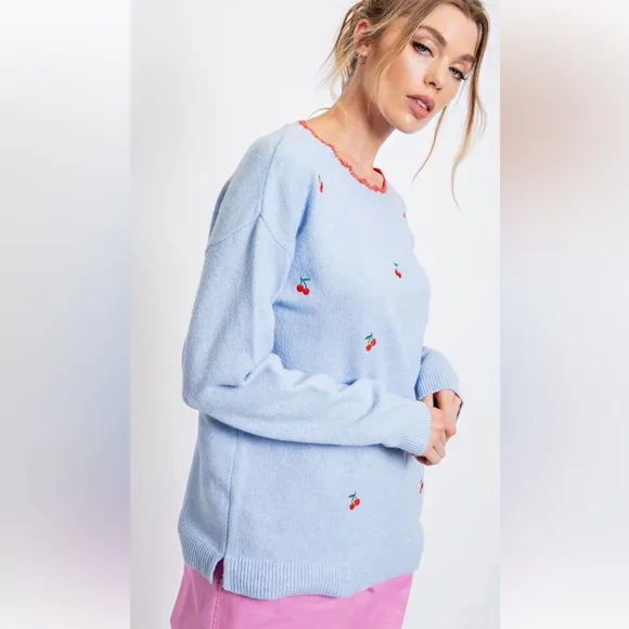 124 1 LEFT ❤️CHERRY EMBROIDERED SWEATER