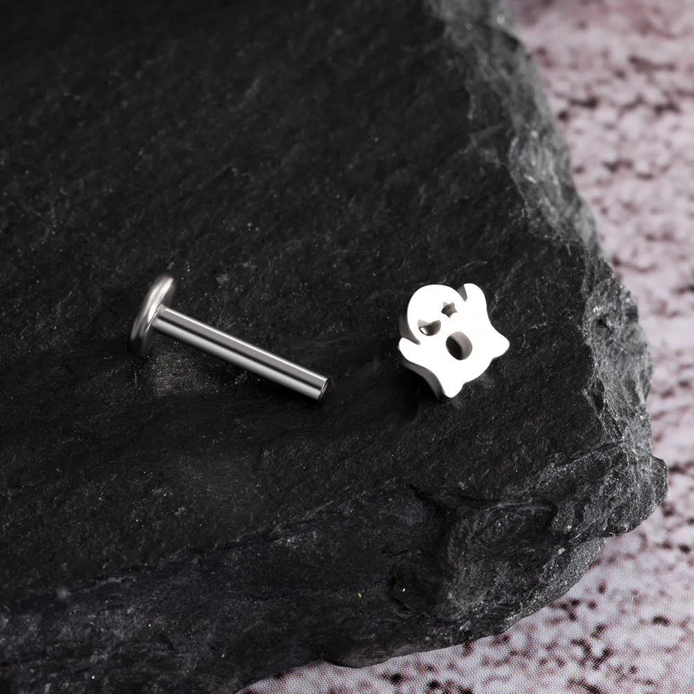 16G 3PCS Internally Threaded Pumpkin/Bat/Ghost Flat Top Labret Medusa Cartilage Studs Set