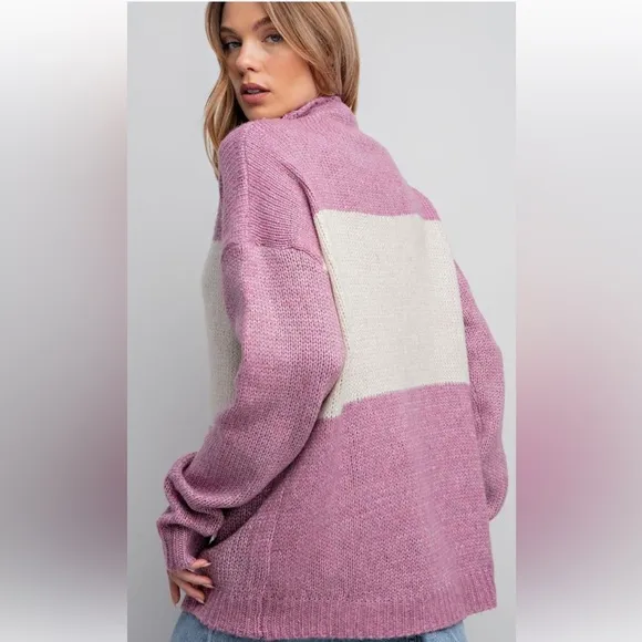 $18 ❤️ #371 EASEL COLOR BLOCKED SWEATER-MOCK NECKLINE-RELAXED AND LOOSE FIT