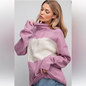 $18 ❤️ #371 EASEL COLOR BLOCKED SWEATER-MOCK NECKLINE-RELAXED AND LOOSE FIT