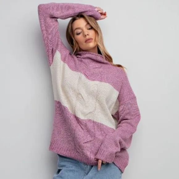 $18 ❤️ #371 EASEL COLOR BLOCKED SWEATER-MOCK NECKLINE-RELAXED AND LOOSE FIT