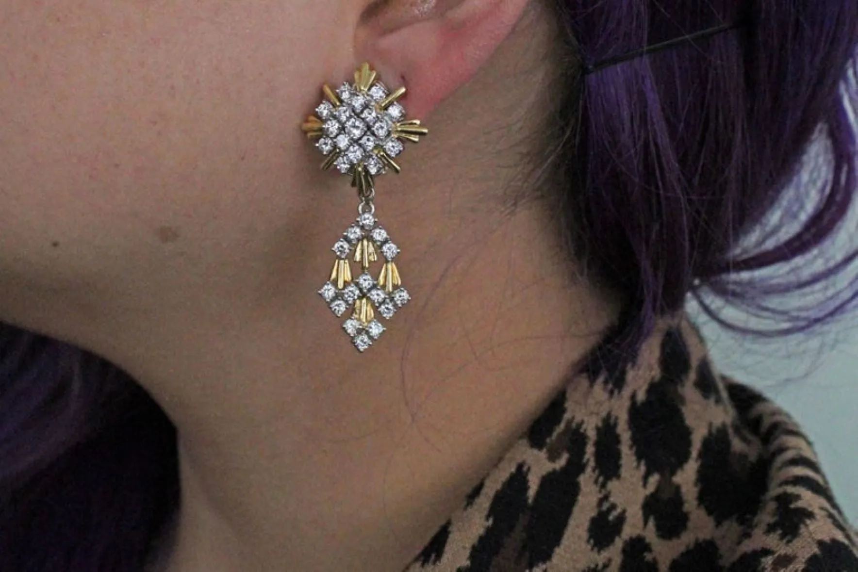 1980s 18 Karat Gold Diamond Night and Day Pendant Earrings