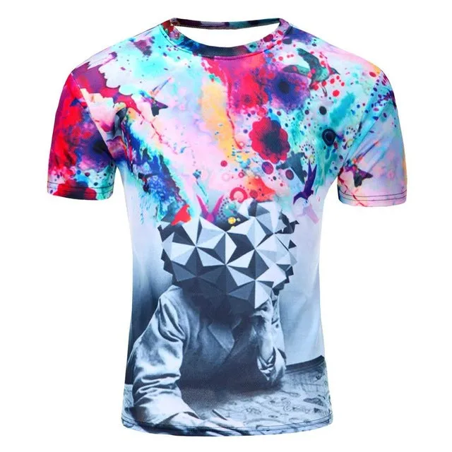 2018 High Quality Water Droplets Move Printed 3D T-shirts Punk 3D Short Sleeve T-Shirt M-4XL /6 style Men's T-Shirts