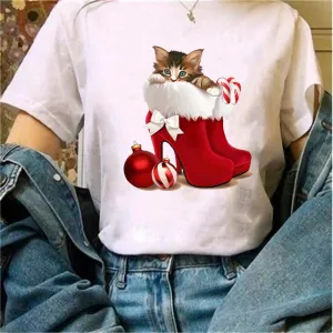 2022 Christmas Cute Cat White T-Shirt