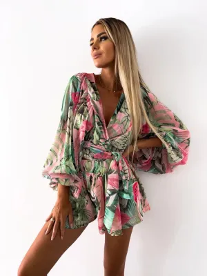 2024 Sexy Deep V Neck Casual Boho Beach Vacation Fashion Print Lantern Sleeve Dress