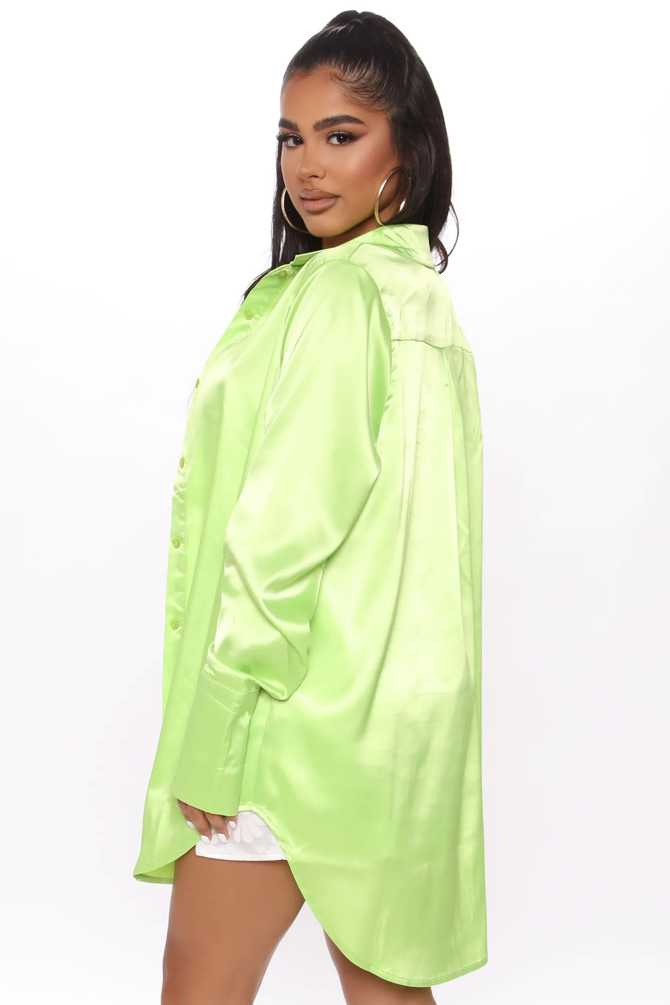 24 Seven Satin Shirt - Lime