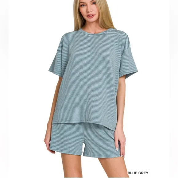 $25 380 ❤️Zenana CORDED RIB SHORTSLEEVE TEE &amp; SHORTPANTS SET