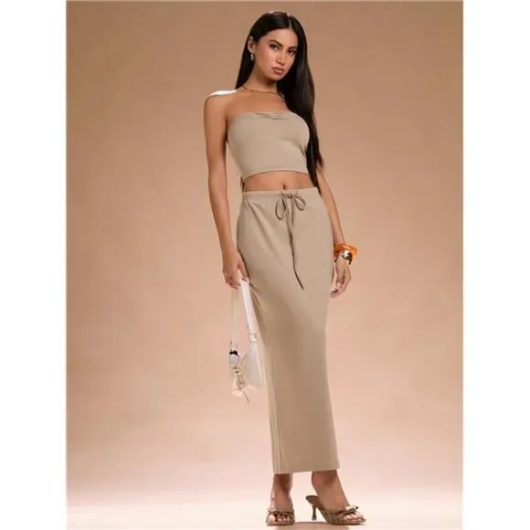 2pcs Casual Sleeveless Crop Top &amp; Skirt Set, Summer