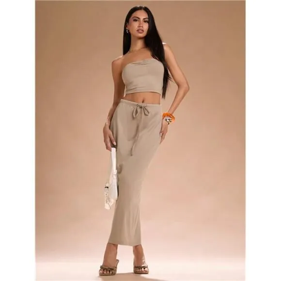 2pcs Casual Sleeveless Crop Top &amp; Skirt Set, Summer