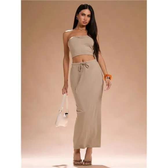 2pcs Casual Sleeveless Crop Top &amp; Skirt Set, Summer