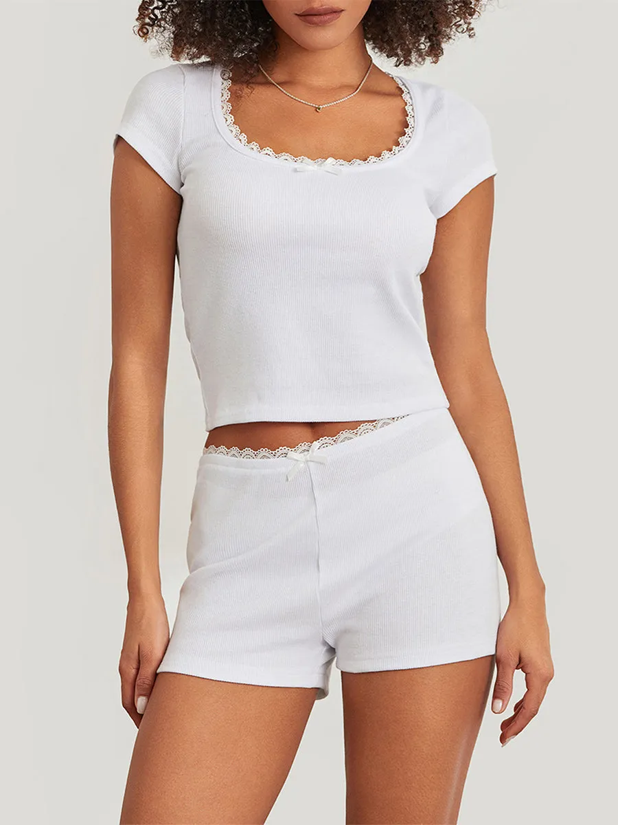 2pcs Women's Stylish Lace Pink Sporty Tank Top and Shorts Set