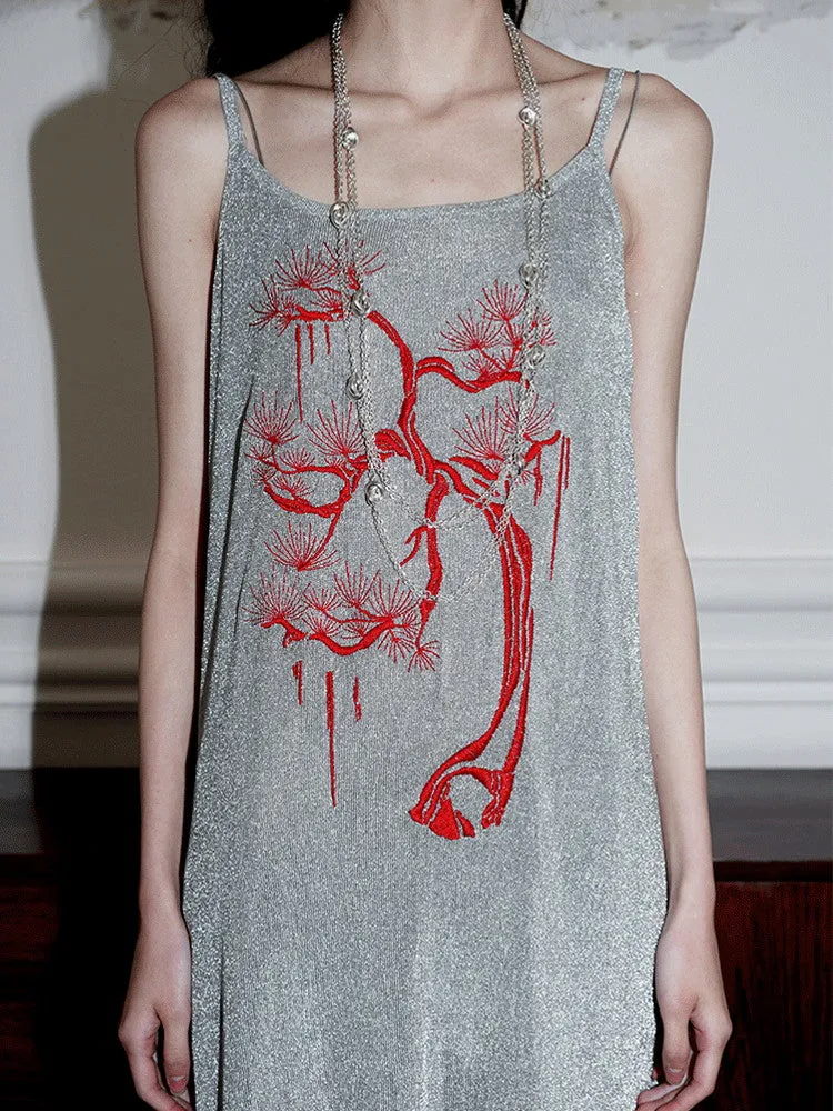 2Set Mesh Camisole Layered Long Pine Dress