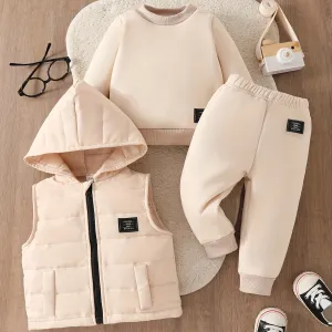 3PCS Baby Boy's Casual Outfit Set, Hooded Vest & Long Sleeve Sweatshirt & Pants - Autumn/Winter