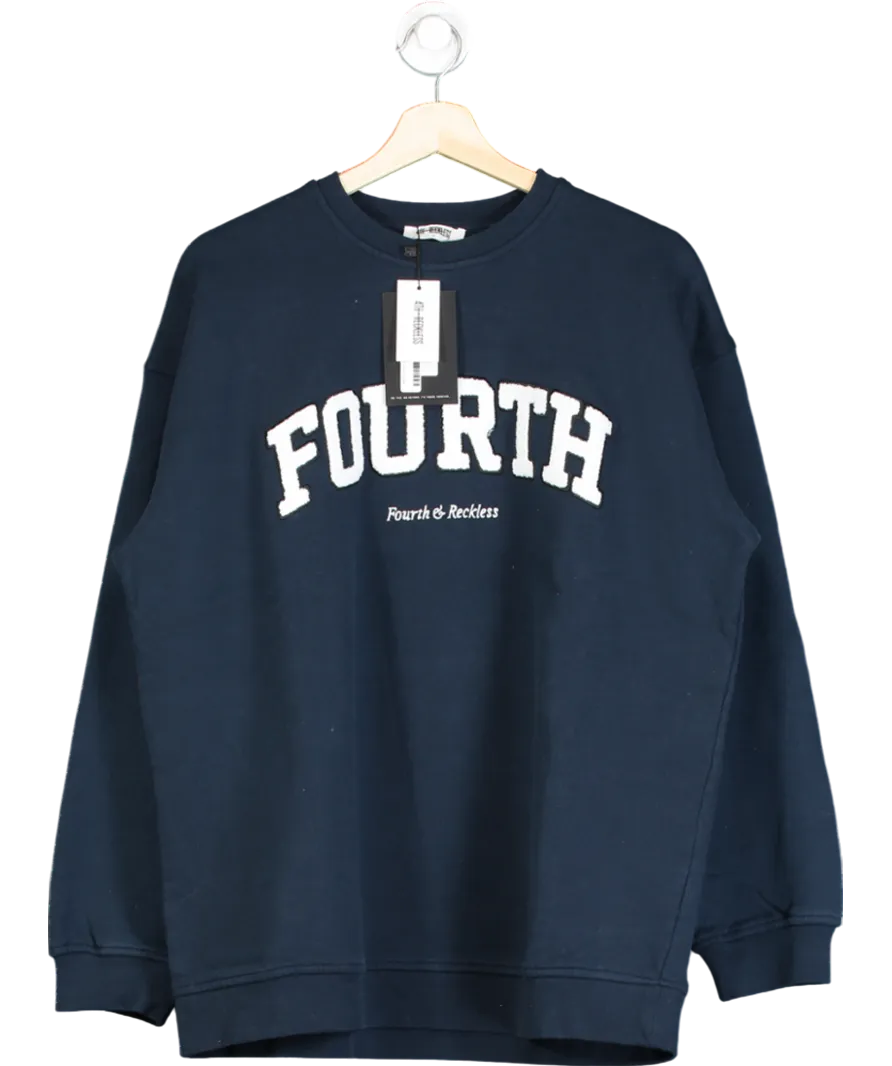4th & Reckless Blue Navy Fourth Slogan Classic Longline Sweatshirt- Jen UK 8