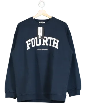 4th & Reckless Blue Navy Fourth Slogan Classic Longline Sweatshirt- Jen UK 8