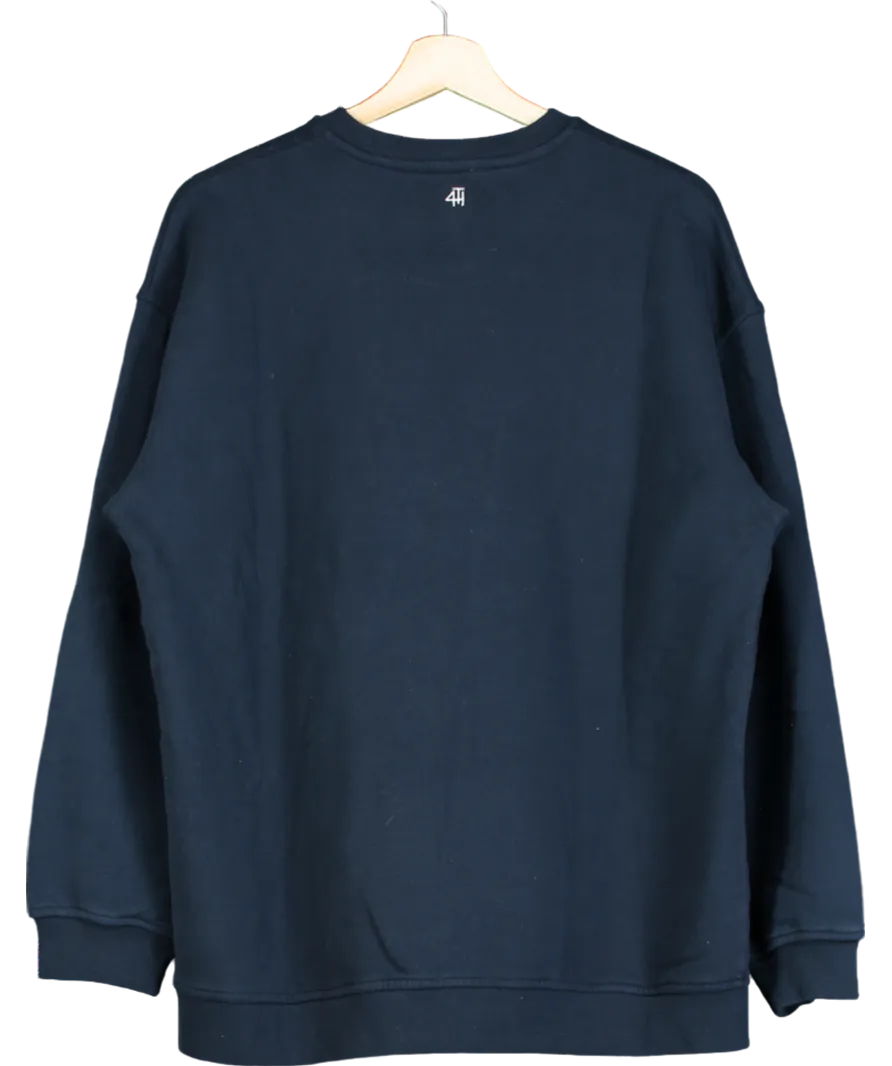 4th & Reckless Blue Navy Fourth Slogan Classic Longline Sweatshirt- Jen UK 8