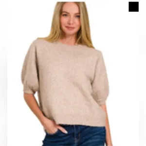 59 1 LEFT ☀️Zenana BLACK SHORT SLEEVE SWEATER
