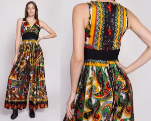 60s 70s Boho Floral & Paisley Palazzo Jumpsuit - Small