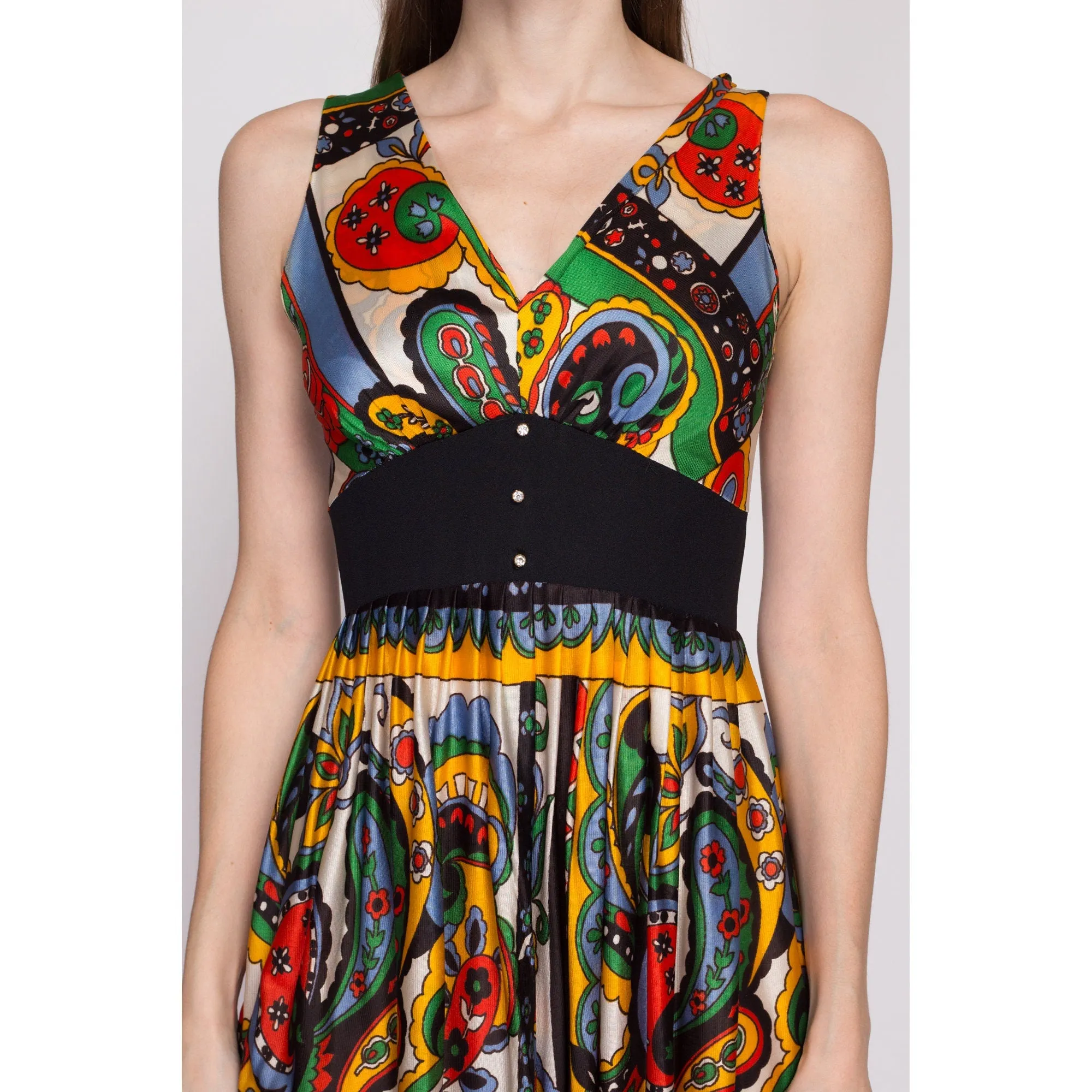 60s 70s Boho Floral & Paisley Palazzo Jumpsuit - Small