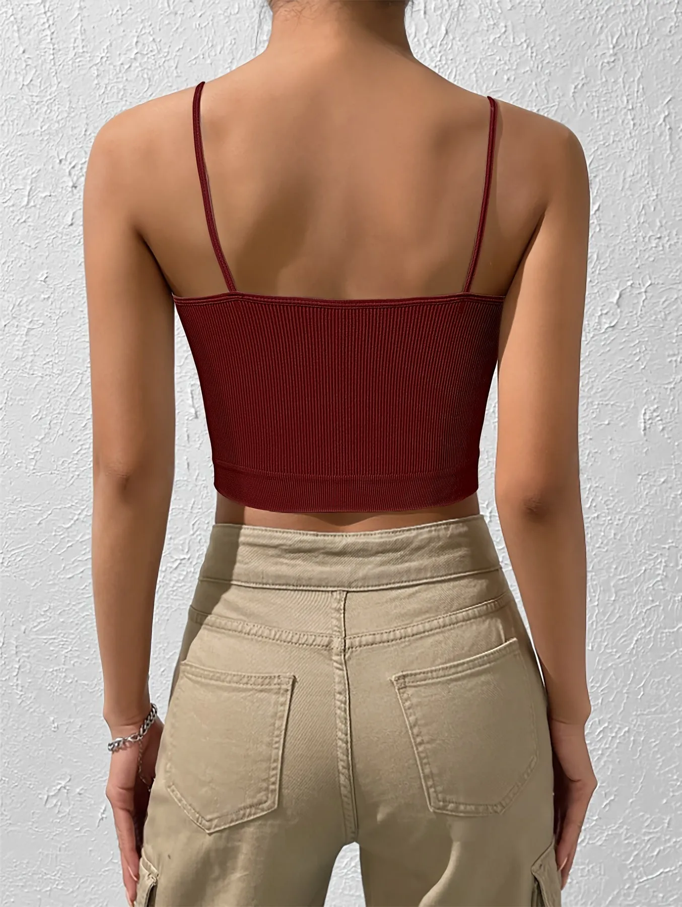 8-Pack Women's Knit Camisole Tops - Polyamide & Elastane Blend, Solid Color, Breathable with Side Stripe Detail