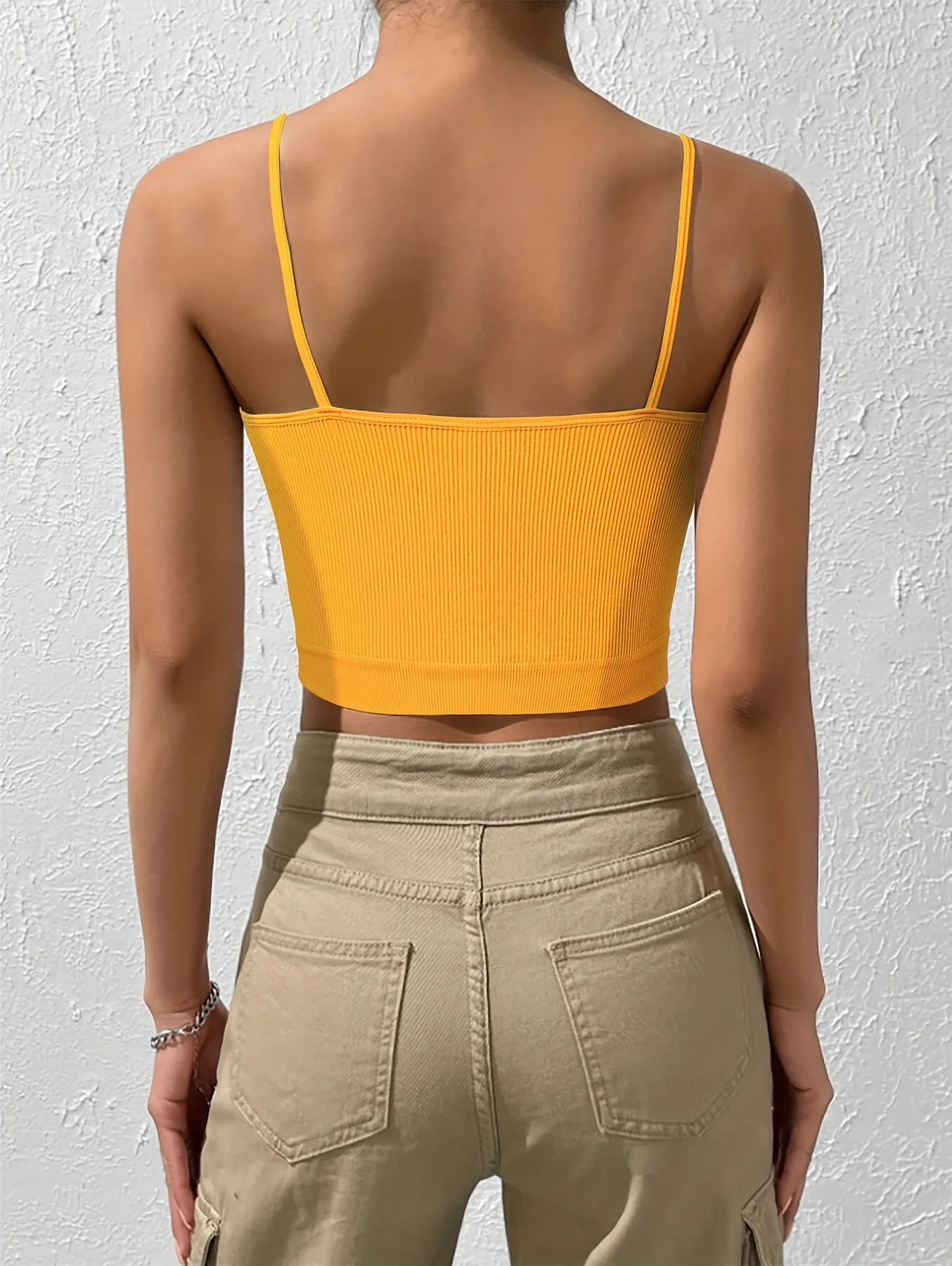 8-Pack Women's Knit Camisole Tops - Polyamide & Elastane Blend, Solid Color, Breathable with Side Stripe Detail