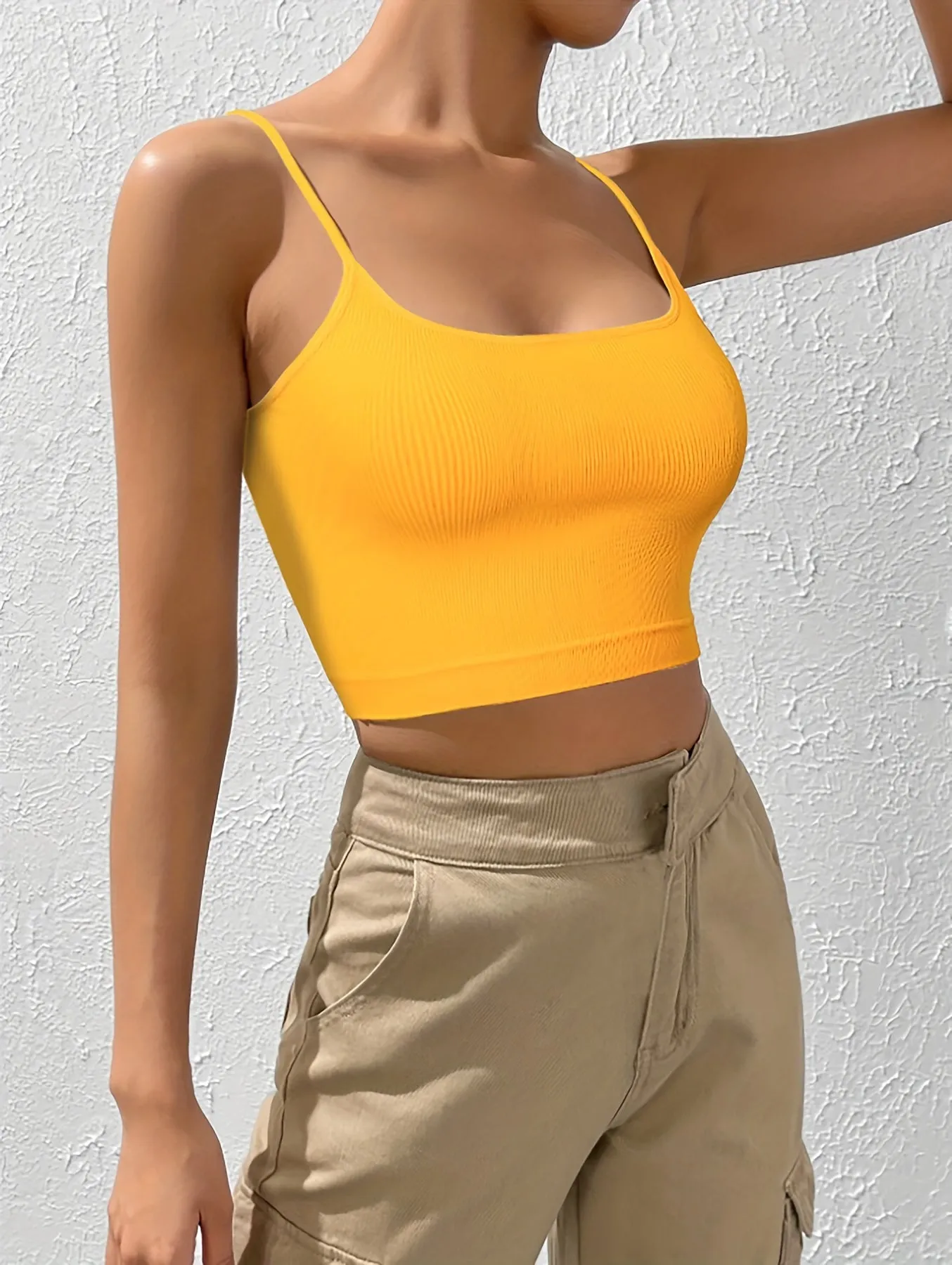 8-Pack Women's Knit Camisole Tops - Polyamide & Elastane Blend, Solid Color, Breathable with Side Stripe Detail