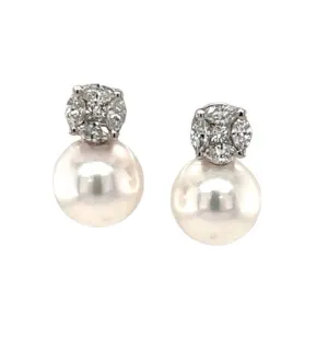 8.50mm Akoya Saltwater Pearl and Diamond Earrings in 18k White Gold