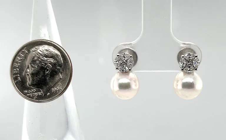 8.50mm Akoya Saltwater Pearl and Diamond Earrings in 18k White Gold