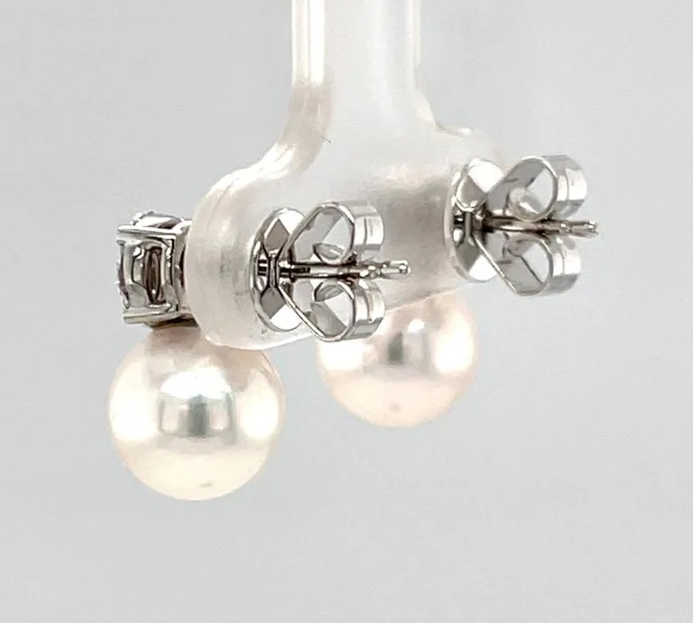 8.50mm Akoya Saltwater Pearl and Diamond Earrings in 18k White Gold