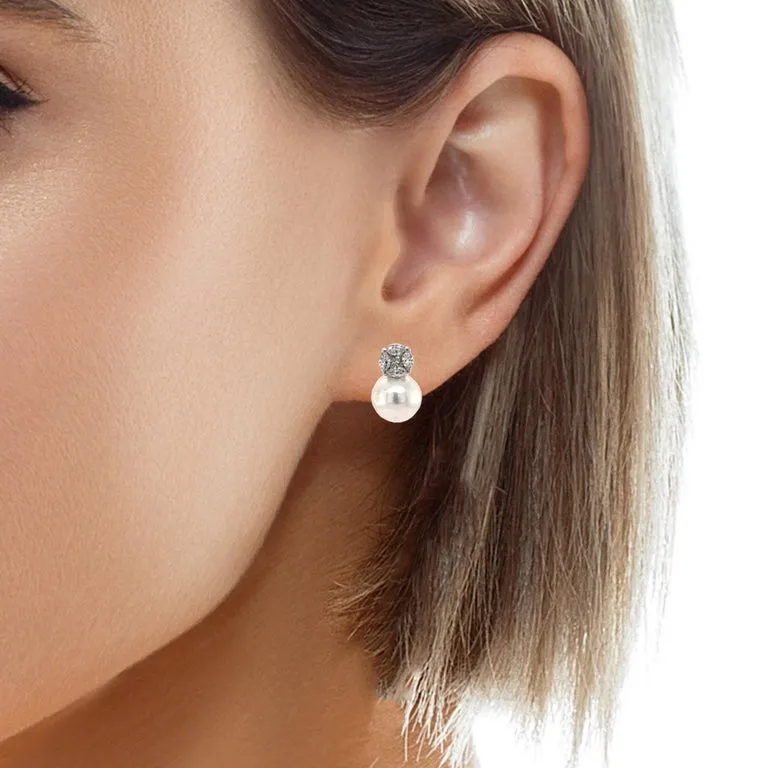 8.50mm Akoya Saltwater Pearl and Diamond Earrings in 18k White Gold