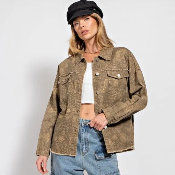 87 ❤️ PAISLEY PRINT MIX WASHED DENIM JACKET