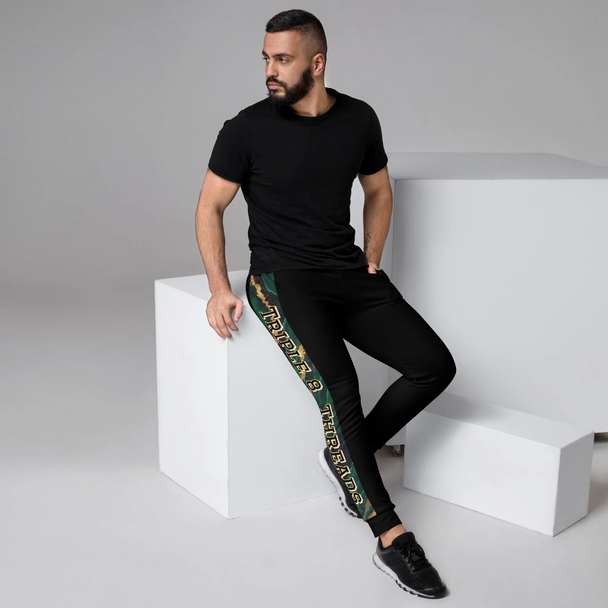 8xquiZit Collection T8T  Emerald Green N Gold Men's Joggers - Black