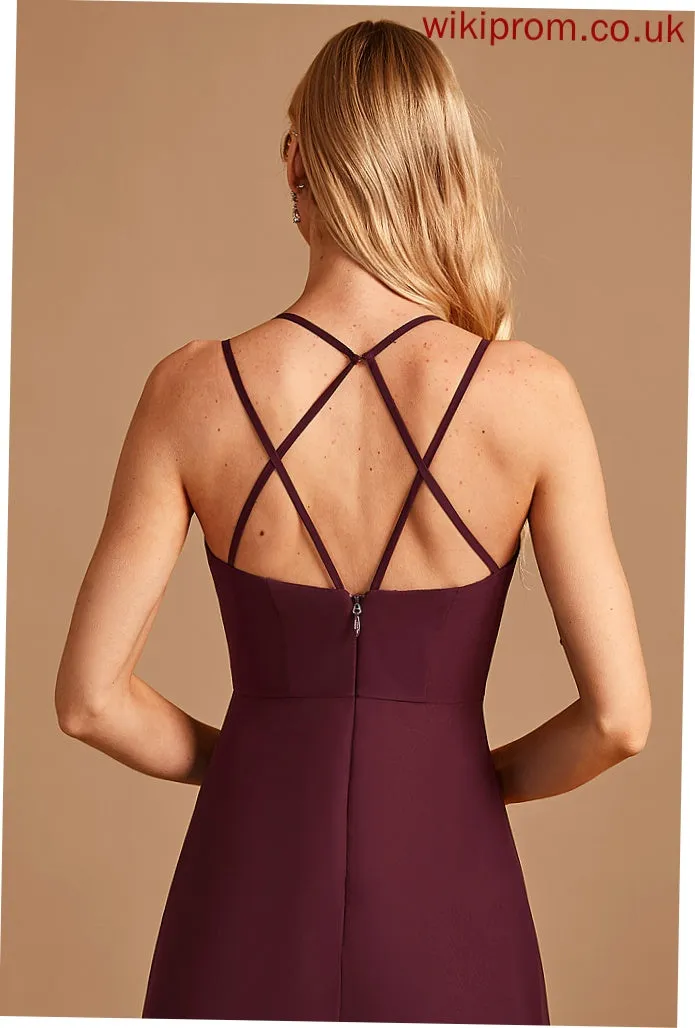 A-Line Asymmetrical Silhouette Neckline Fabric SplitFront V-neck Ruffle Embellishment Length Mckenna Natural Waist Bridesmaid Dresses