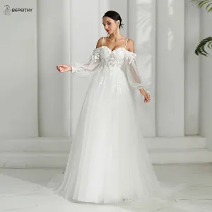 A Line Ivory Wedding Dresses Spring Women Long Sleeves