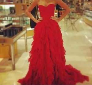 A Line Princess Red Sweetheart High Low Tiered Long Layers 2025 Prom Dresses