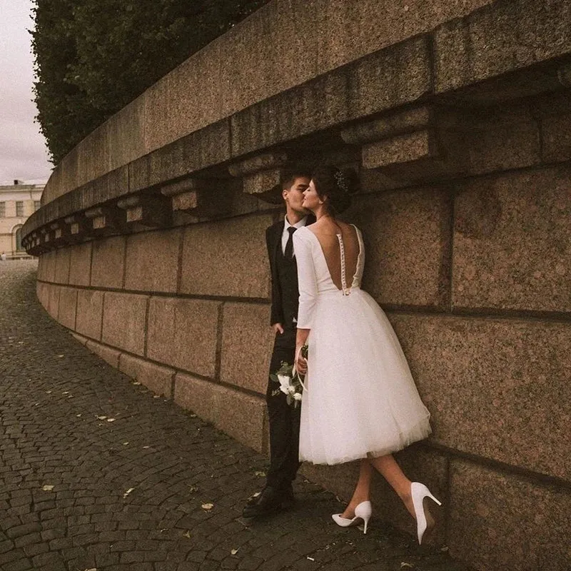 A-Line Short Wedding Dress White ivory Bridal Dress
