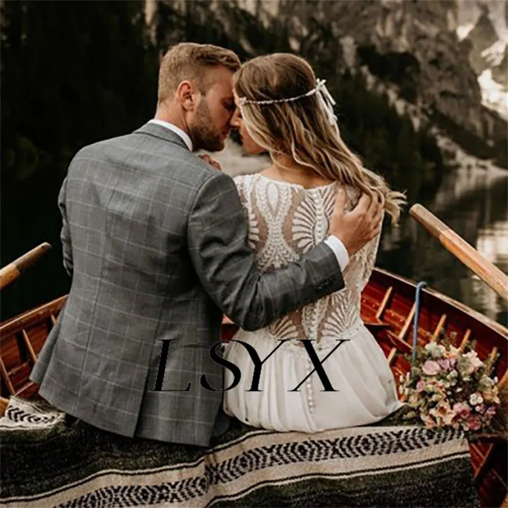 A-Line Wedding Dress For Women Button Back Court Train Bridal Gown