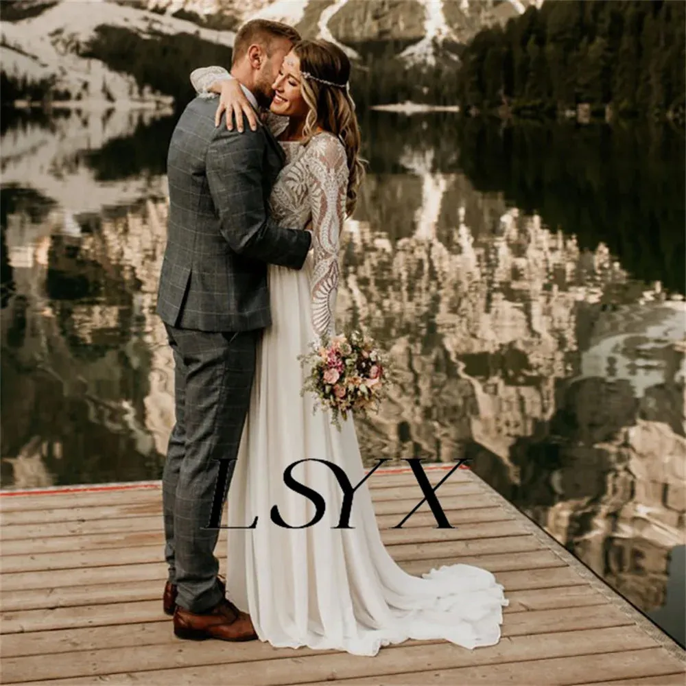 A-Line Wedding Dress For Women Button Back Court Train Bridal Gown