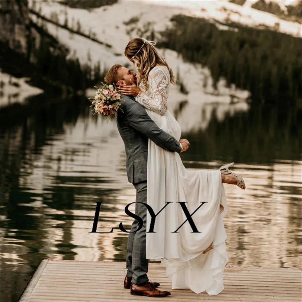 A-Line Wedding Dress For Women Button Back Court Train Bridal Gown
