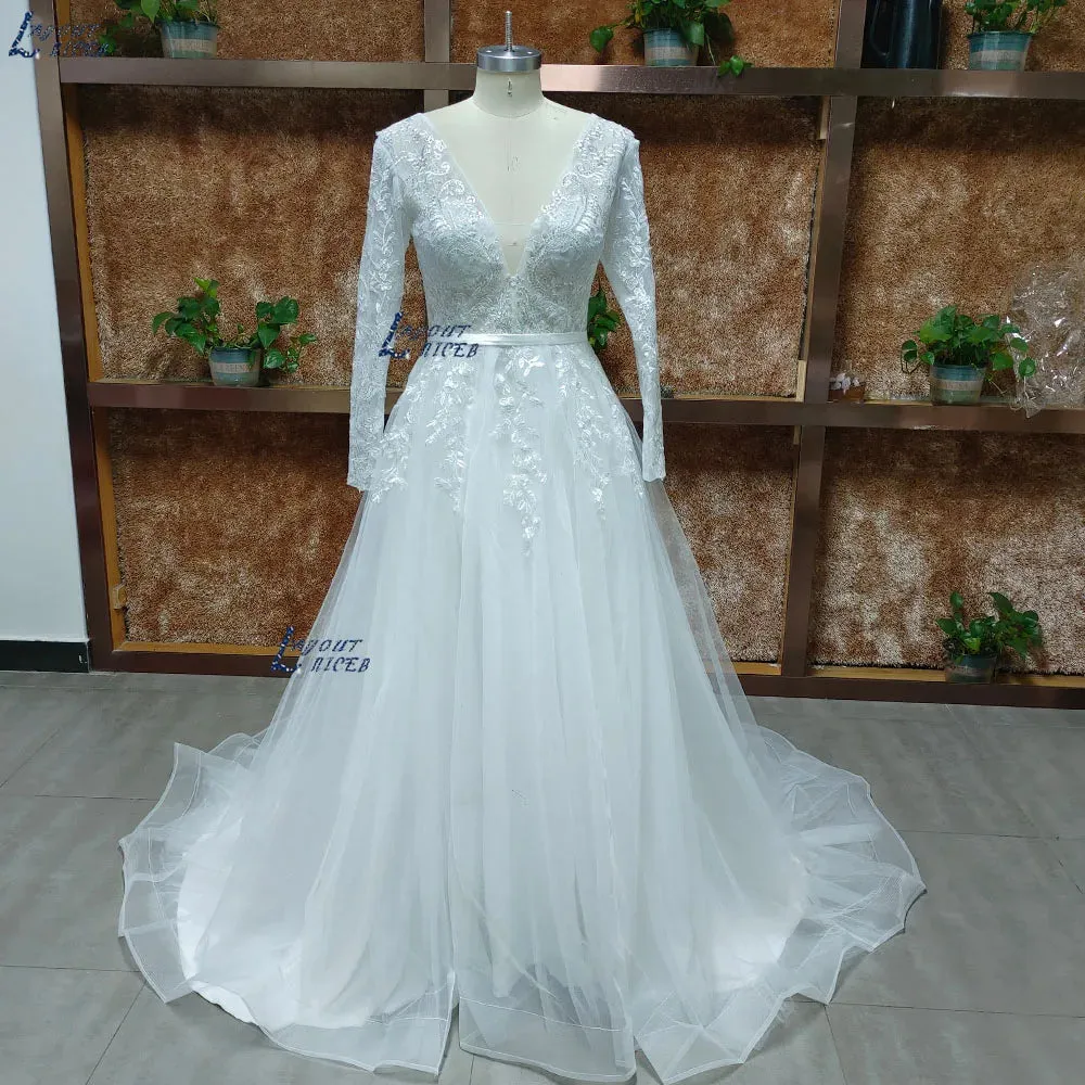 A-line Wedding Dress For Women Grace Flowers Embroidery Bridal Gowns