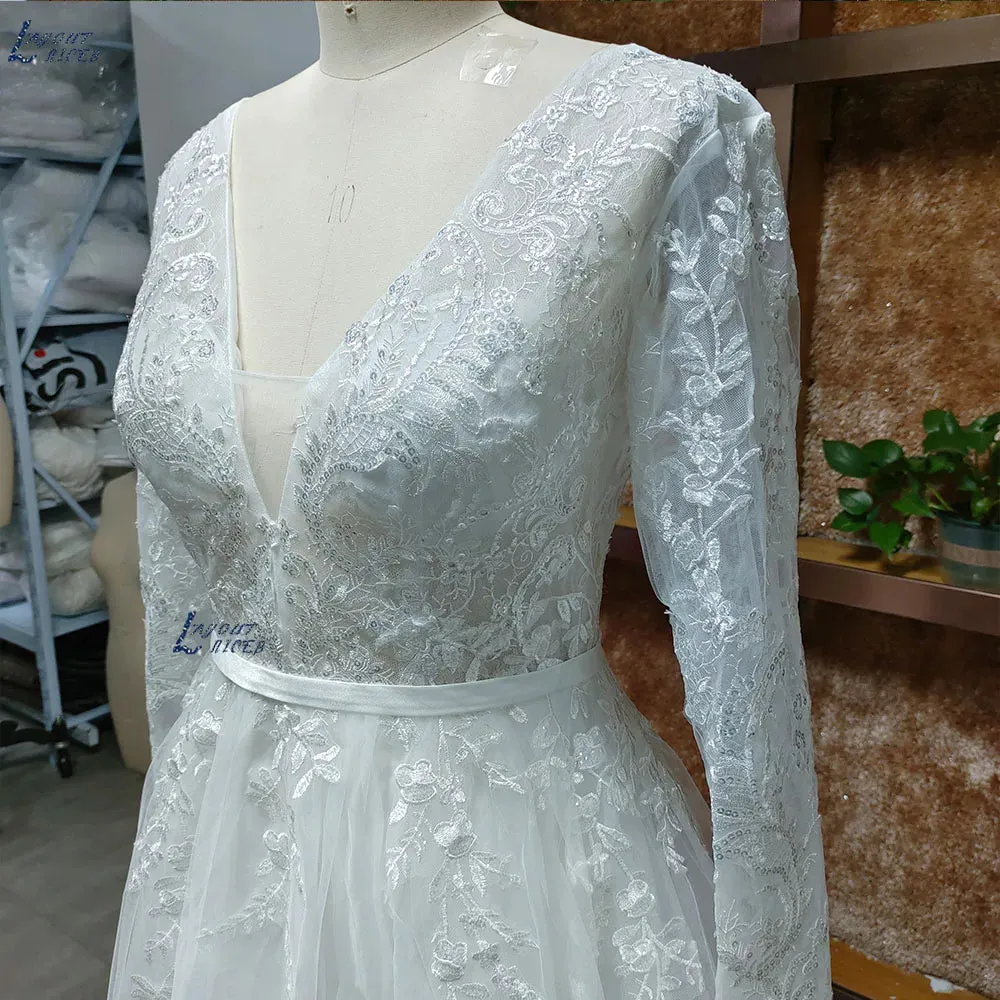 A-line Wedding Dress For Women Grace Flowers Embroidery Bridal Gowns