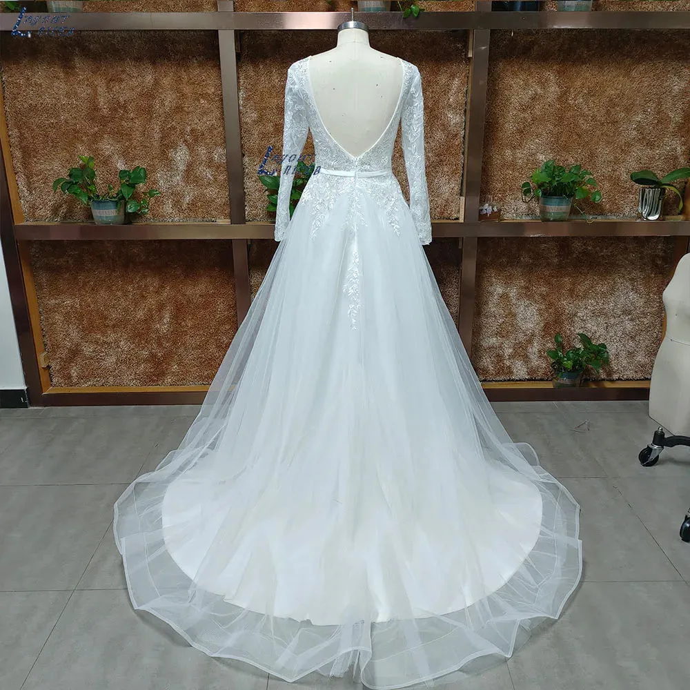 A-line Wedding Dress For Women Grace Flowers Embroidery Bridal Gowns