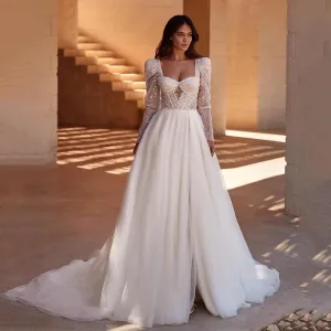 A-Line Wedding Dresses Long Sleeve Bridal Dress Elegant