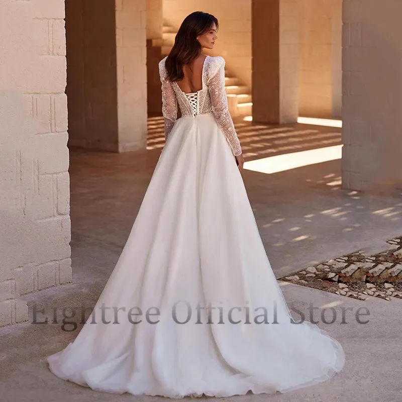 A-Line Wedding Dresses Long Sleeve Bridal Dress Elegant
