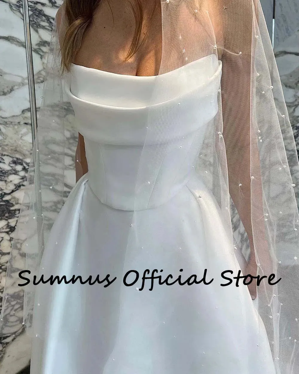 A Line Wedding Dresses Strapless Hight Split Long Wedding Party Gowns
