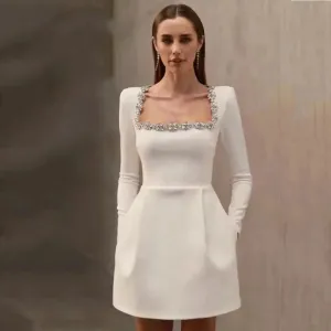 A-Line Women Short Wedding Dresses Quality Long Sleeves